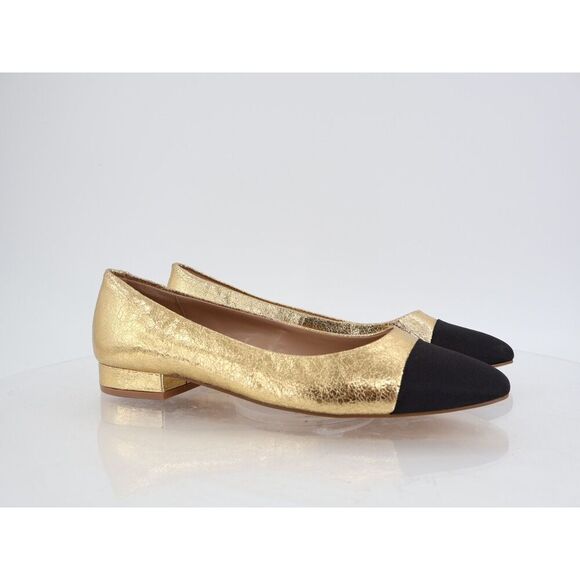 Steve Madden Blair Ballet Flats Size 11M Gold Black Cap Toe Slip On Shoes - Picture 2 of 12